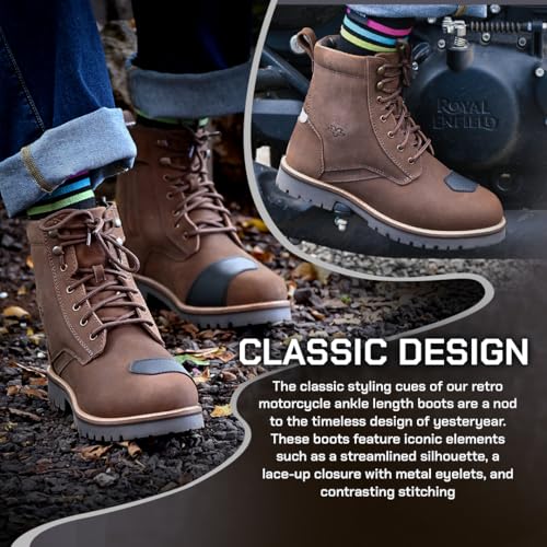 Image of ViaTerra Bronson Retro Motorcycle Riding Boots for Men |Gear Protector, Top Grain Leather |SAS-Tec Ankle Protection Riding Shoes (Brown)