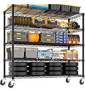 PrimeZone 48" W x 24" D x 81" H Heavy Duty Wire Storage Shelves with Wheels, 5 Tier Adjustable NS...