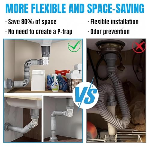 Image of Adjustable Anti-Odor Sink Drain Pipe Kit for Bathroom & Kitchen | Flexible Leak-Proof Waste Pipe with Deodorizing Trap, Fast Drainage Hose, Universal Fit & Easy DIY Installation
