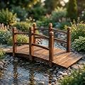 5ft Arched Garden Bridge, Carbonized Wood Footbridge with Safety Side Rails, Decorative Landscape Bridge for Pond, Backyard, and Creek Walkway, 500lbs Capacity, Rustic Brown