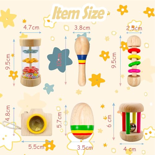 Gifts for 1 2 3 Year Old Baby Boy Girl: Wooden Montessori Toys for 6-12-24 Month Old Toddlers Rattle Maracas Learning Musical Instruments for Kids Age 1 2 3 Birthday Present Autism Babies Sensory Toy - Image 4
