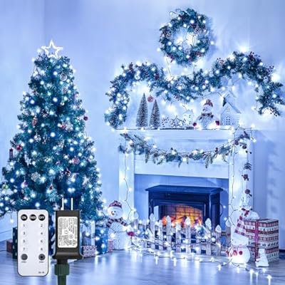 Minetom 328 Ft 1000 LED Christmas Tree Lights Outdoor Indoor String Lights with 8 Modes Waterproof Twinkle Xmas Light with Remote, Plug in Rice Lights for Tree Room Christmas Decorations, Cool White