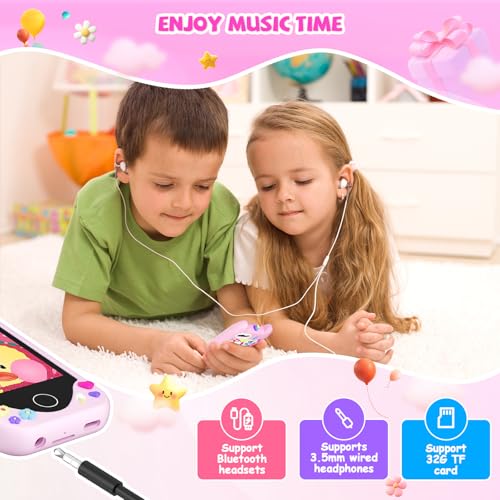 Image of Yosfeng Kids Smart Phone Toy for Girls Ages 3-8, Touchscreen Toy Phone with Dual Cameras, Learning Games, Music Player, 32GB Card Birthday Gift for Kids
