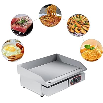 Elektrische Grillplatte ，Kommerzieller Elektrogrill Großer Edelstahl-Aufsatzgrill Bbq-Heizplatte Teppanyaki-Tischgrill Mit Ölaustrittsloch Und Abnehmbarer Ölschublade Für Küchenunternehmen ，55X45X23C