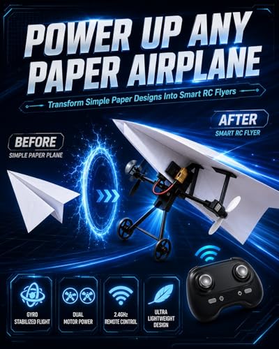 Image of Rc Paper Airplane Motor Kit DIY Model Airplanes Launcher Construction Set with Gyro Stabilizer Dual Propellers Foldable Electric Remote Control Paper Plane Drone Stem Toy Tech Gadgets Gifts(Set 1)