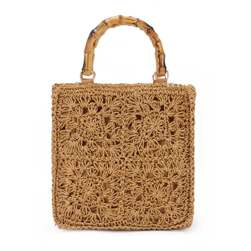 Fecialy Straw Tote Bag for Women Summer Beach Handbags Crochet Purse Rattan Woven Straw Beach Bags Vacation Tote Bags