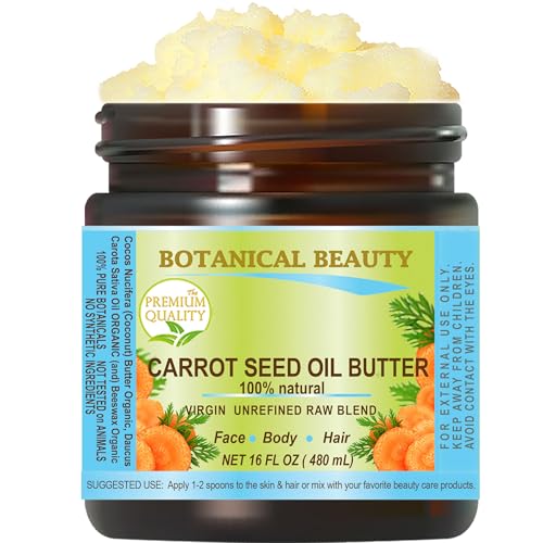 Botanical Beauty CARROT SEED OIL BUTTER Pure Natural Virgin Unrefined RAW 16 Fl. Oz.- 480 ml for FACE, SKIN, BODY, DAMAGED HAIR, NAILS. Rich in Beta Carotene, Vitamin E