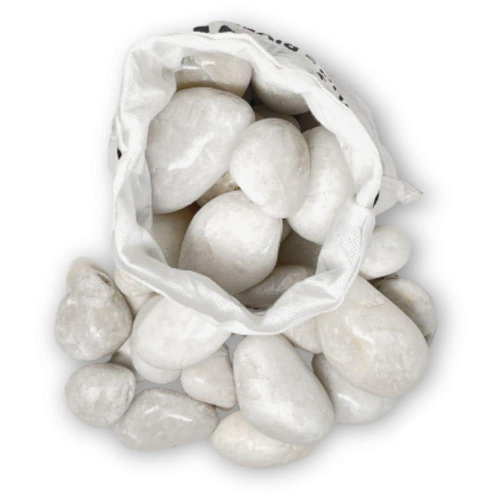 PGN White River Rocks para plantas, 5 libras, rocas blancas con superficies lisas y pulidas, piedras de 1 a 3 pulgadas para macetas, decoraciones de acuario, jarrón, chimenea, paisajismo, decoración