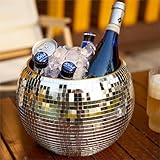 10-Inch Disco Ball Ice Bucket - Silver Sparkly Flashy Mirror Ball Icebucket for Wine, Drinks, Home Bar Beverage Cooler for Party and Weddings, Reflective Party Bucket for Night Club