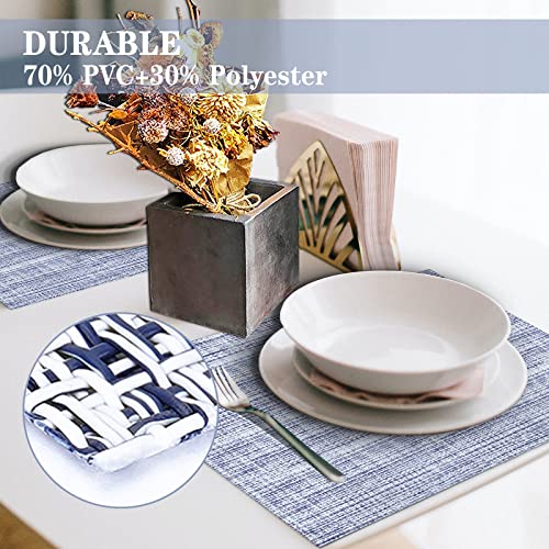 Beteam Placemats Set Of 6, Woven Vinyl Placemats, Washable & Durable Table Placemats, Indoor/Outdoor Use Table Mats, Blue White #TOP2