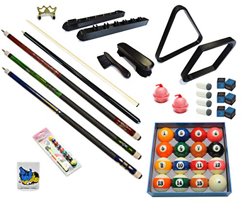 Pool Table - Premium Billiard 32 Pieces Accessory Kit - Pool Cue Sticks