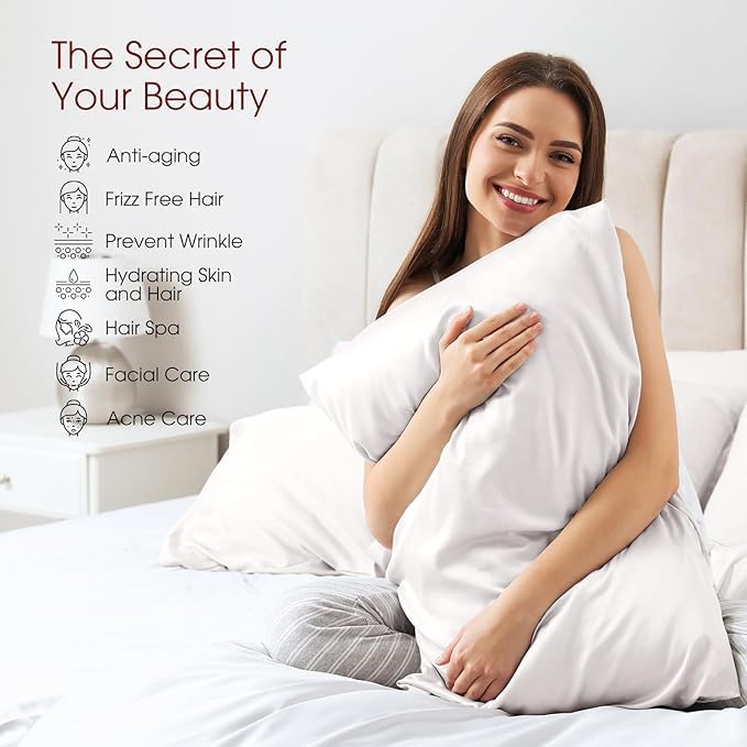 Image of RAGGLE Satin Silk Pillowcase for Hair and Skin Standard Size 18 inchX 28 inch with Soft Breathable Smooth Cooling Pillow Covers for Sleeping or Pillow Protector (2, White)