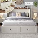 LUXOAK Murphy Bed with Charging Station, Queen Size Cabinet Bed with Large Storage Drawer for Home Office or Small Room, Hideaway Full Foldable Platform Bed, White
