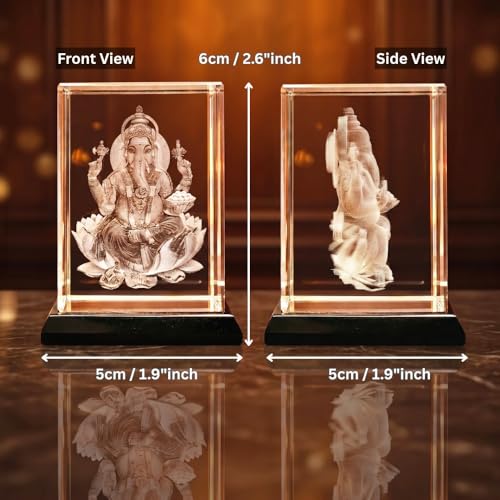 Image of CrazzyGIFT 3D Crystal Ganesha Idol for Car Dashboard, Mini Ganapati Murti Vehicle Interior Decoration, Lord Ganesh Figurine Auto Accessory Spiritual Gift