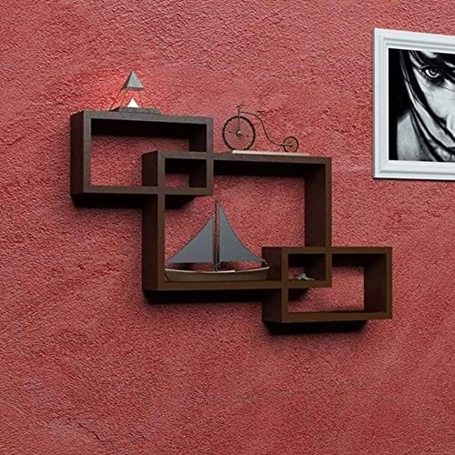 Image of Wooden handicrafts Wooden Stylish Wall Rack Shelves Set of Wall Shelves MDF -Medium Density Fiber Home Decoration Wall Decor (Brown, Interlock 3)