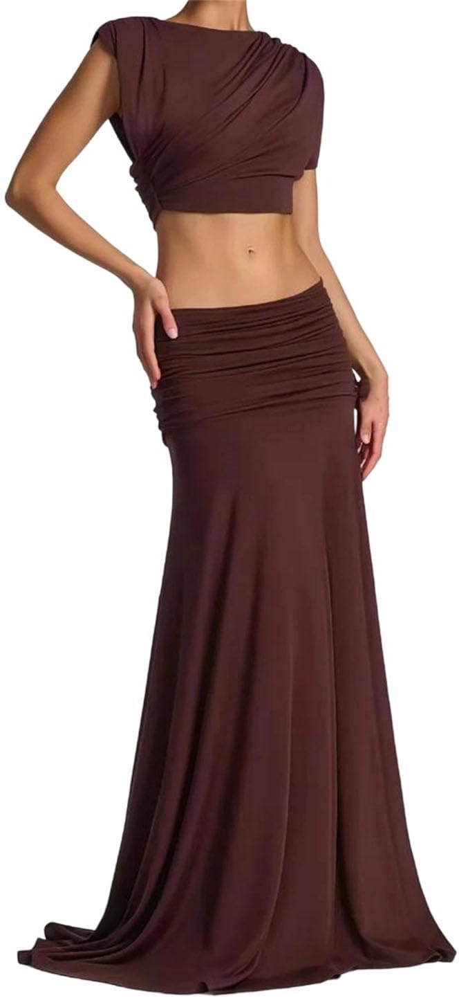 Women's Sleeveless Top Maxi Skirts Matching Two Piece Sets