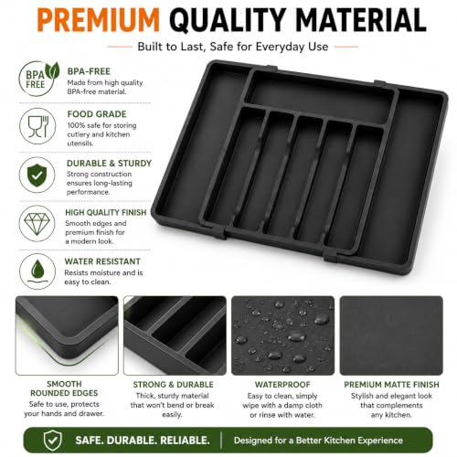 Image of TASMAX cutlery tray for kitchen drawer organisers kitchen spoon organizer for drawer