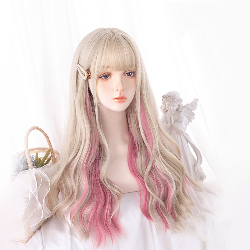 Gold Ear-dyeing Pink Lolita Wig Japanese Harajuku Cute Daily Long Curls Hair Sweet Adult Cosplay Synthetic Hairpiece Chic - Image 5