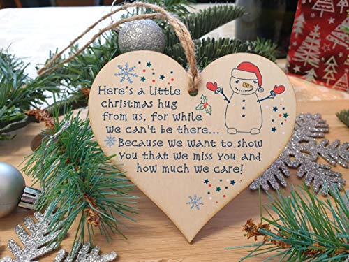 The Plum Penguin Handmade Wooden Hanging Heart Plaque Christmas Tree Bauble A Little Hug While We Can't Be There Card Alternative Long Distance Family Friends - Image 3