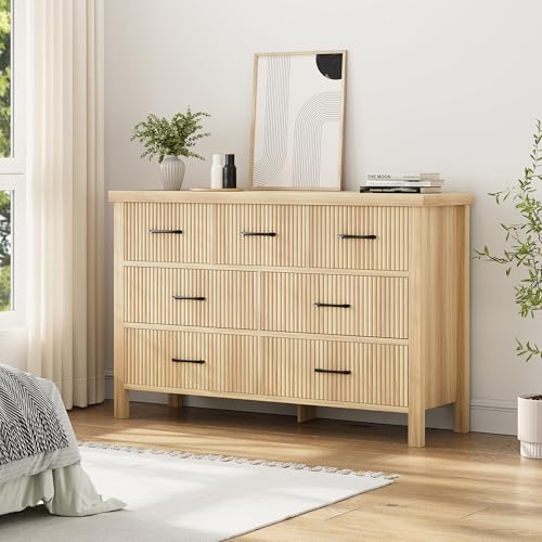 Jocoevol Fluted 7 Drawers Dresser for Bedroom, Modern Chest of Drawers with Metal Handle, Wood Dresser TV Stand, Wooden Closet Clothes Storage Organizer for Living Room, Hallway (Natural Oak) - Image 7