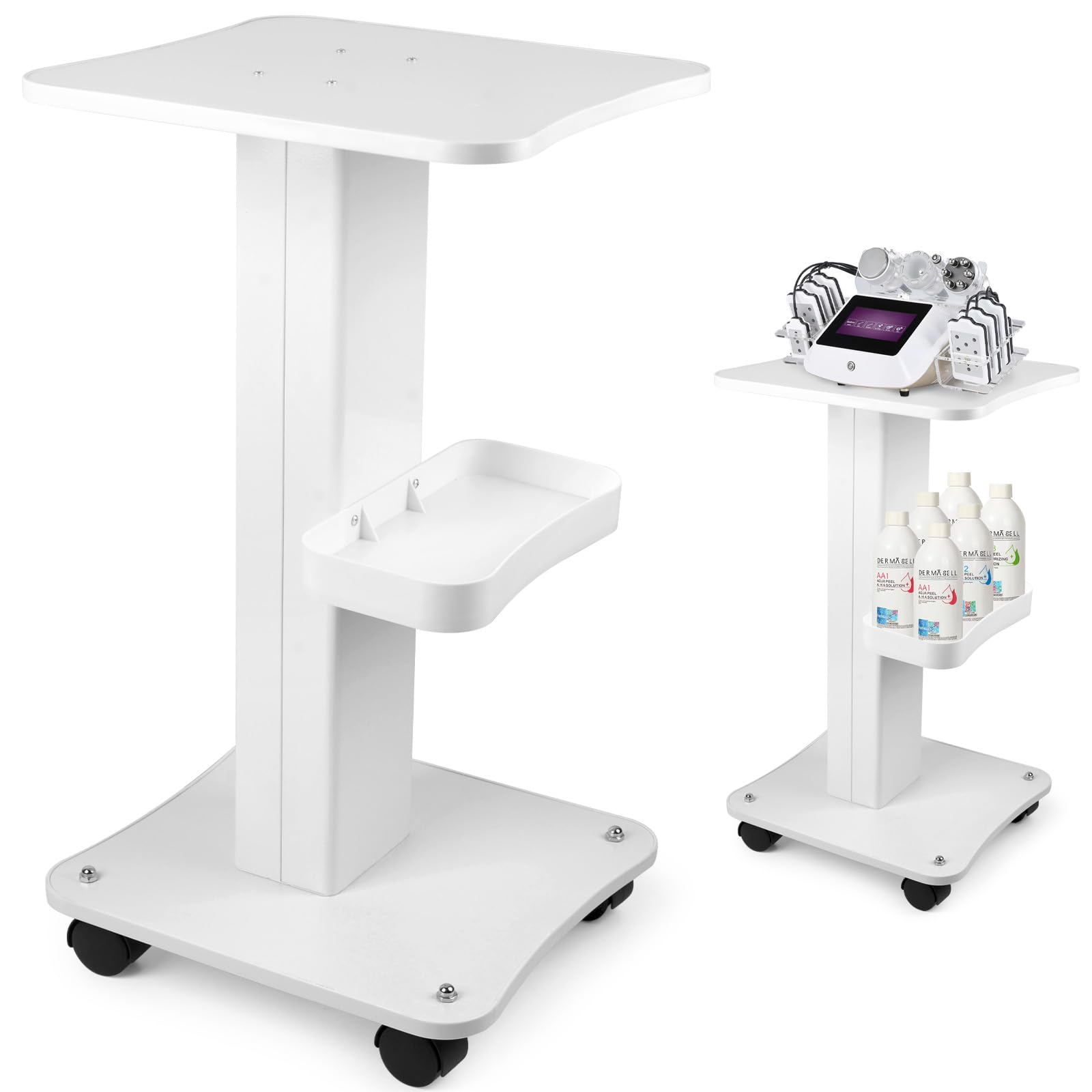 3 Tiers Beauty Trolley Cart with Wheels, Aluminum Salon Rolling Cart Work Station for Spa Pedicure Tattoo Craft Supplies, White-image-46