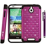 HTC Desire 510 Case, Style4U HTC Desire 510 Studded Rhinestone Crystal Bling Hybrid Armor Case Cover with 1 HD Screen Protector and 1 Stylus [Purple / Black]