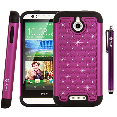 HTC Desire 510 Case, Style4U HTC Desire 510 Studded Rhinestone Crystal Bling Hybrid Armor Case Cover with 1 HD Screen Protector and 1 Stylus [Purple / Black]