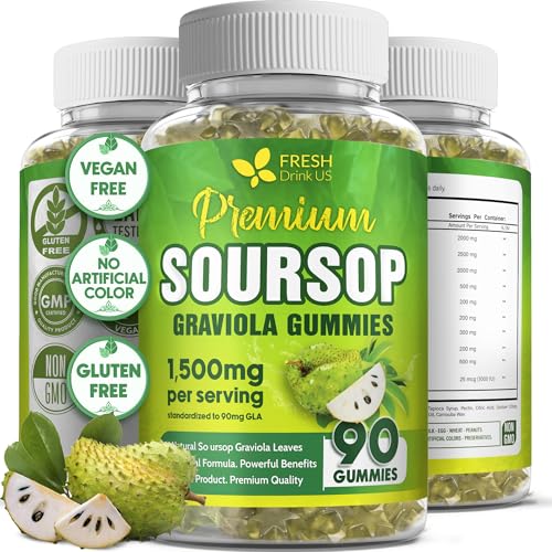 FRESHDRINKUS, 90 Max-Strength Soursop (Graviola) Gummies + Sea Moss &amp; Turmeric — Cell Support • Non-GMO, Vegan, Sugar-Free Formula – Convenient Chewable Herbal Supplement