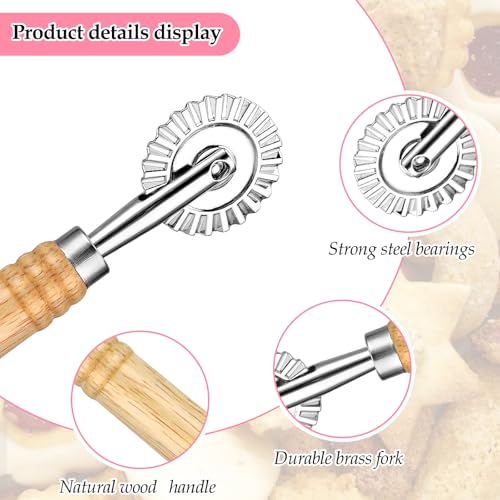 Pastry Cutter, Dough Stamp Cutter/Crimper, Pastry Wheel Cutter Tool, Stainless Steel Pasta Cutters Wheel with Wooden Handle for Home and Kitchen Use, 1.54inch - Thumbnail 3