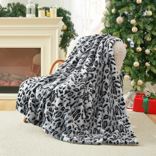 Cozy Bliss Luxury Faux Fur Throw Blanket Leopard Print, Non Shedding Double Sided Sherpa Blankets Super Soft Fluffy Thick Warm Throws Home Decor for Couch Bed Sofa Women,50