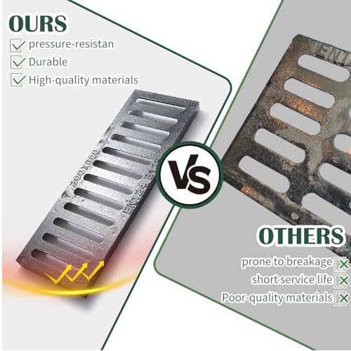Image of Cast Iron Drain Grate,17 * 4.5 in Outdoor Drain Cover, Heavy Duty B125 Class Channel Grate, Black Rectangle Drainage Grate, Metal Sewer Grate for Concrete Floor, Yard, Driveway & Garage.