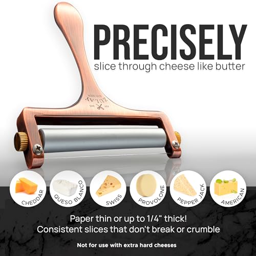 Image of Zulay Adjustable Cheese Slicer - Wire Slicer For Mozzarella, Cheddar, Gouda - Heavy Duty With 2 Extra Wires (Copper)