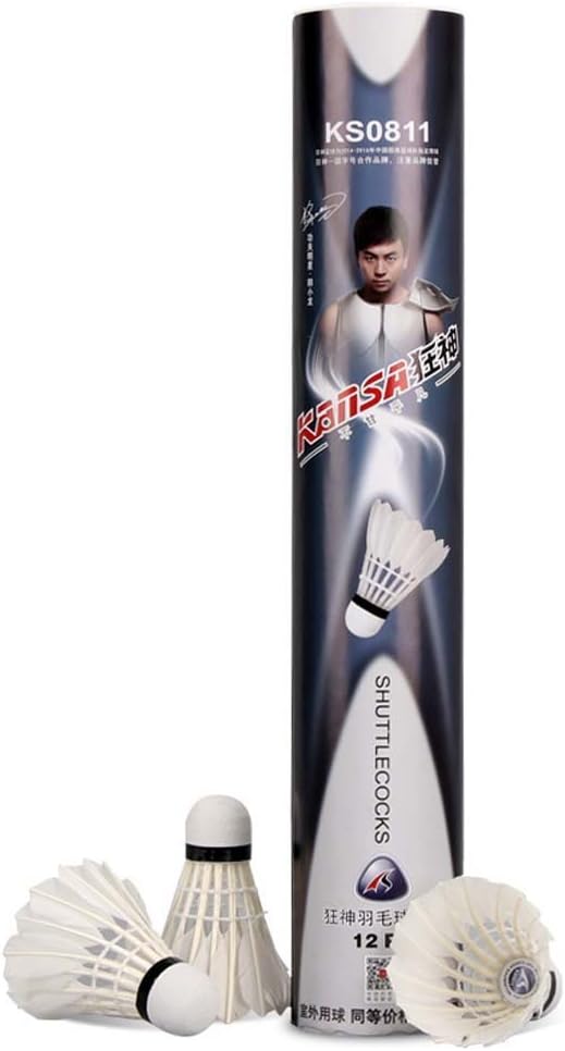 KANSA Pack of 12 Professional Badminton White Feather Shuttlecock Training Match
