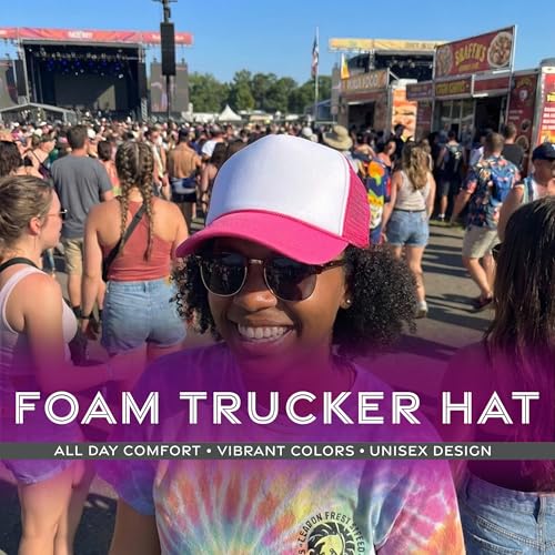 Image of Funky Junque Foam Trucker Hat, Trucker Hats for Women & Men - Blank Adjustable Snapback Mesh Back Baseball Cap