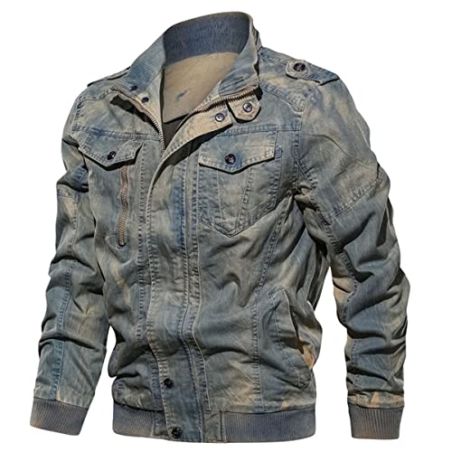 Veste en jean militaire rétro coton bleu XXXXXL blouson denim premium - 5