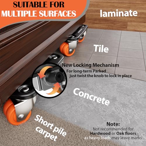 ONEON Furniture Mover Ultra Parked Edition with 10 Wheels – All-New Upgraded Double-Wheeled Low-Profile Dolly with Parking Lock for long-term placement under heavy item, Supports up to 2200 lbs - Image 3