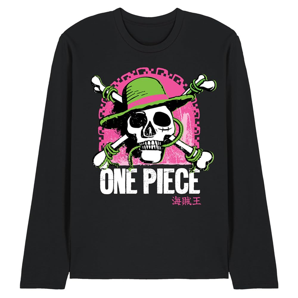One Piece Bright Jolly Roger Unisex Long Sleeve T-Shirt, Black, XX-Large