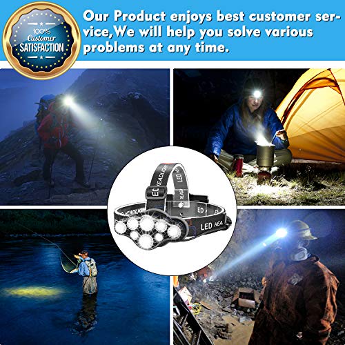 Stirnlampe,Superheller 18000 Lumen 8 LED 8 Modi Kopflampe mit Rotem Warnlicht,USB Wiederaufladbare Wasserdicht Einstelllbare,Stirnleuchte Für Fischen,Keller,Laufen,Joggen,Wandern,Lesen,Arbeiten - 7