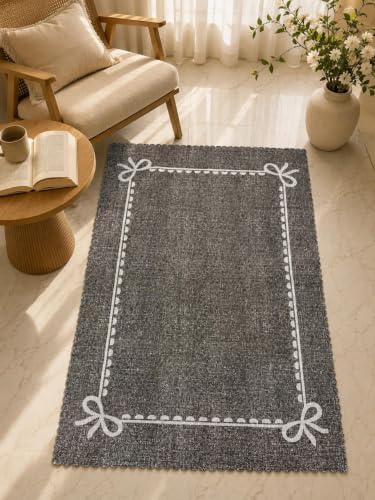 Image of RD TREND Carpet for Hall Digital Printed Carpet for Living Room 52x84 inch | Anti Slip Backing Rug for Bedroom Floor & Home Decor | Dark Grey Bow