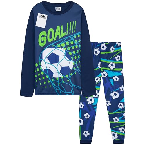 CityComfort Schlafanzug Jungen Lang Weich und Warm Pyjama Set mit Coolen Designs Fussball Lounge Wear Geschenke für Jungs Teens (11-12 Jahre, Blau/Grün Fußball) CityComfort Schlafanzug Jungen Lang Weich und Warm Pyjama Set mit Coolen Designs Fussball Lounge Wear Geschenke für Jungs Teens (11-12 Jahre, Blau/Grün Fußball)