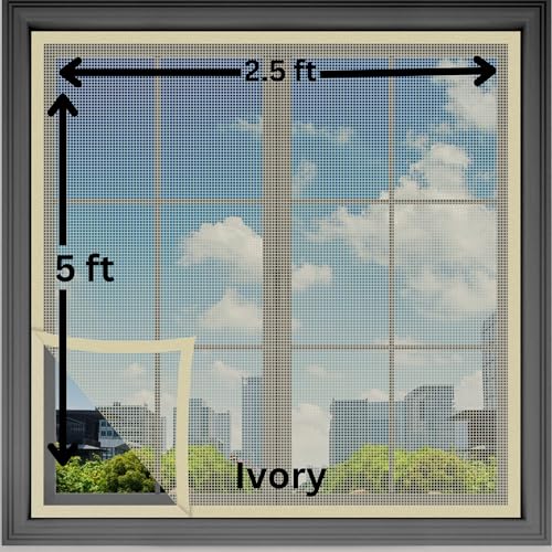 Atlara Fiberglass Mosquito net for Windows Colour-Ivory (Size-5x2.5 Feet 60x30 Inch) Pre-Stitched Mesh with self Adhesive Hook Tape on All Four Borders, Window Door DIY Ready to use net