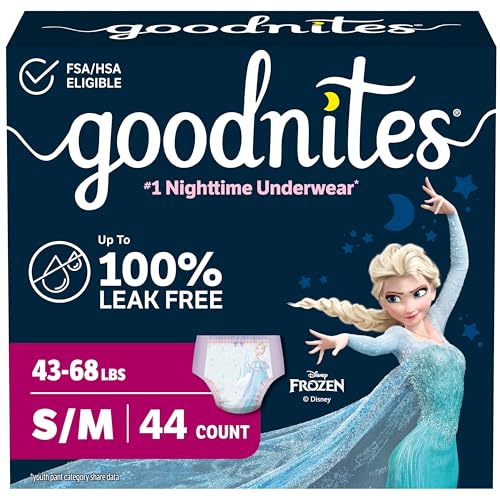 Goodnites Girls' Nighttime Bedwetting Underwear, Size S/M (43-68 lbs), 44 Ct (2 Packs of 22), Packaging May Vary