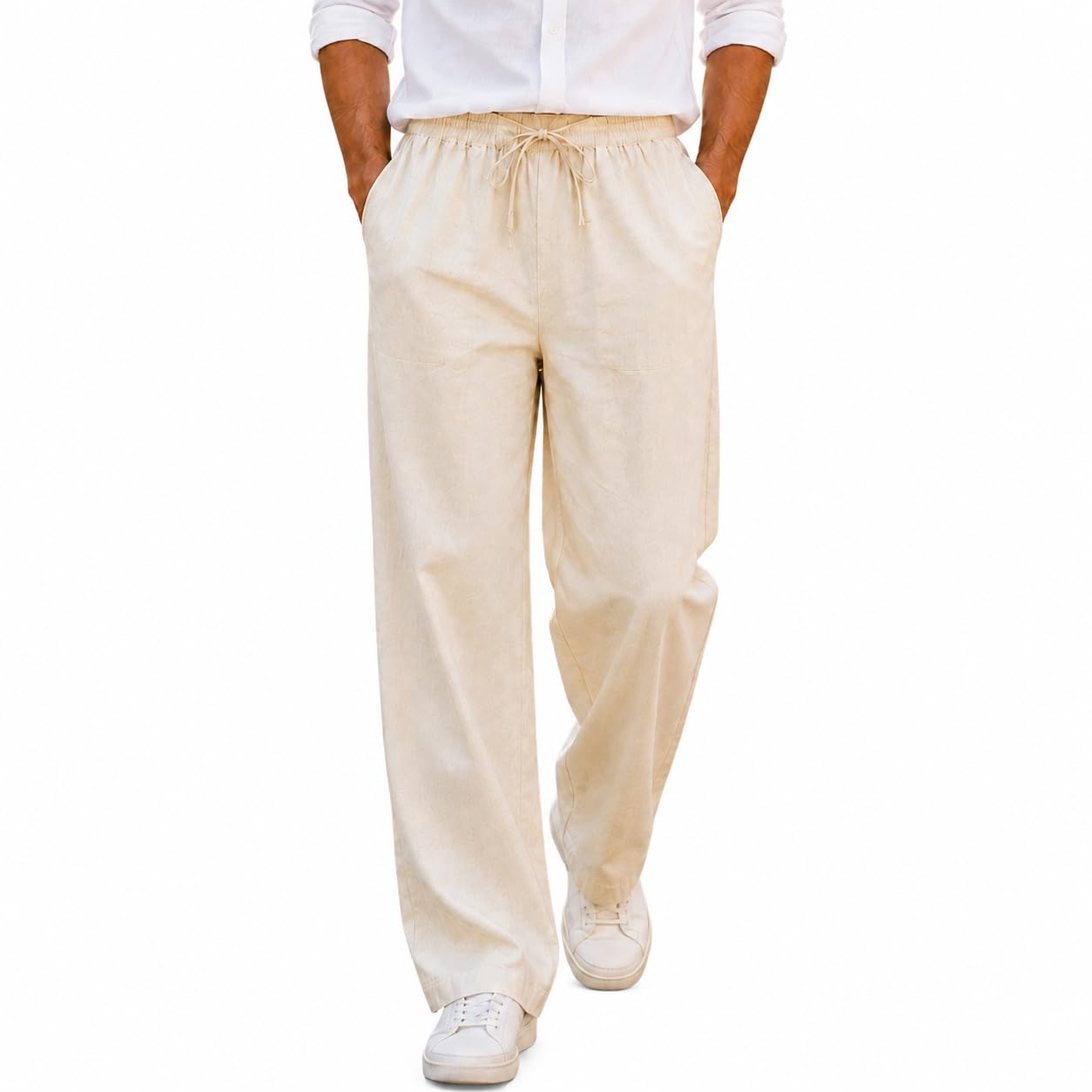 ehsaaj Mens Linen Pants for Men Relaxed Fit Cotton Linen Trousers Breathable Summer Casual Loose Fit Beach Pants Lightweight Korean Style Trousers for Men-picture-21