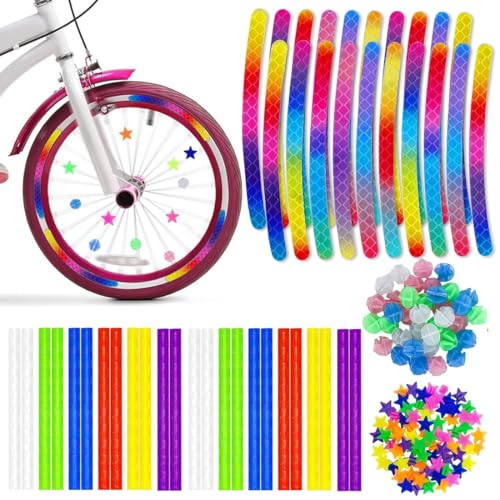 NHPY 116 PCS Decorazioni Colorate per Raggi Bicicletta, Accessori Luminosi e Perline Riflettenti per Bambini