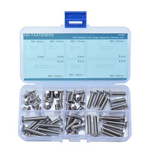 BinifiMux 100pcs Flat Phillips Head Black M5 X 20mm/ 25mm/ 30mm/ 35mm/ 40mm Countersunk Machine Screws Hex Nuts Assortment Kit