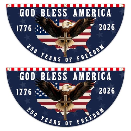 2PCS 250th Anniversary Flag 1.5X3 FT 1776-2026 Fan Flags 250 Years Anniversary Flag Bunting for Outdoor Decorations Door Porch Fence