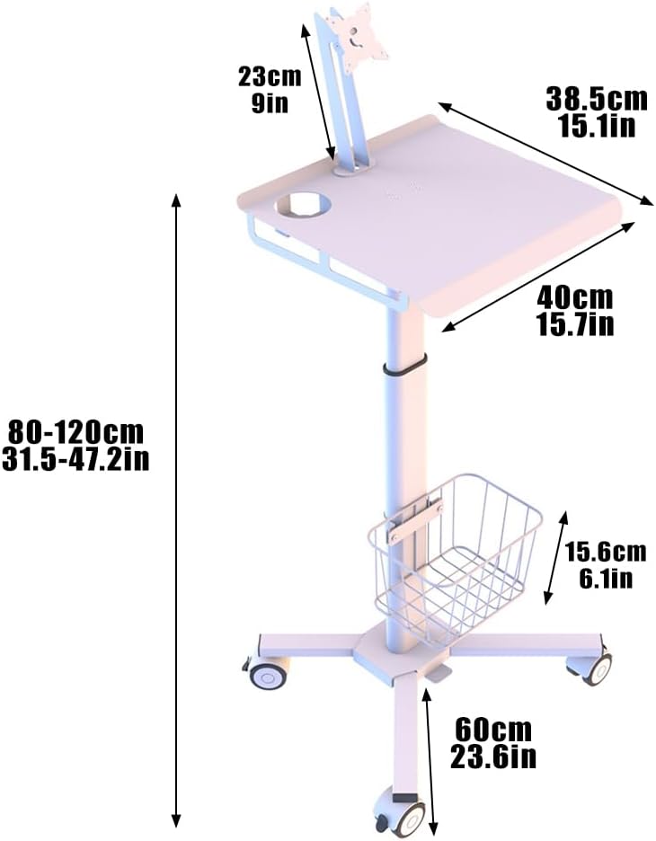 Height Adjustable Mobile Cart, Rolling Multi-Purpose Desktop Lab Cart, Max30Kg, Aluminium Alloy + Abs Plastic, Suitable for Laboratories and A Variety of Settin,Upgraded Version