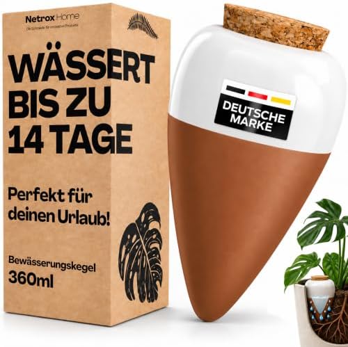Netrox Bewässerungskegel aus Ton – Wasserspender Pflanzen & Zimmerpflanzen | Perfekt für den Urlaub bis 14 Tage - Selbstbewässerung, Pflanzenbewässerung für Pflanzen, Garten & Balk