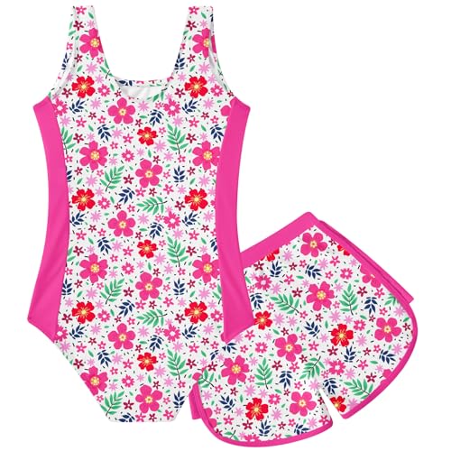 Image of TUONROAD Toddler Girls One Piece Swimsuit 2Pcs Bathing Suit Kids Swimwear with Short for 3-9