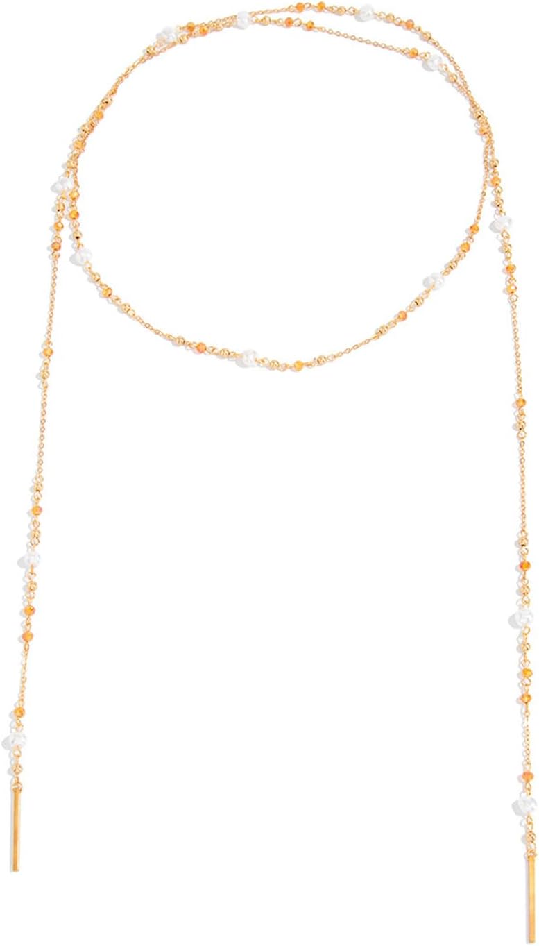 Boho Gold Pearl Long Necklace for Women,Dainty Beaded Flower Layered Statement Necklaces,Spring Outfit Jewelry Accessories Christmas Gift - Image 6